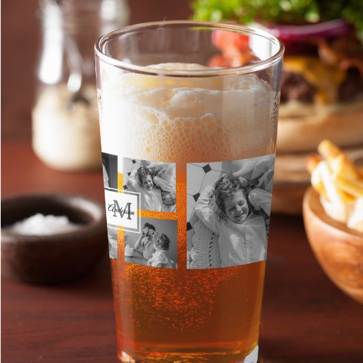 Trendy Collage Family Foto Black & White Initial Glas