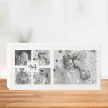 Trendy Collage Family Foto Black & White Initial Holzkisten Schild<br><div class="desc">Das Foto Black & White der 5-Familien-Kollektion präsentiert sich mit Initial im Zentrum. Diese personalisierte und stilvolle Collage ist der ideale Weg, um die liebevoll gepflegten Erinnerungen Ihrer Familie auf moderne und elegante Weise zu präsentieren. Mit einem eleganten Schwarz-Weiß-Farbschema können Sie mit dieser Collage vier Ihrer beliebtesten Fotos aus der...</div>
