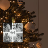 Trendy Collage Family Foto Black & White Initial Keramikornament