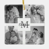 Trendy Collage Family Foto Black & White Initial Keramikornament (Vorderseite)