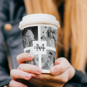 Trendy Collage Family Foto Black & White Initial Pappbecher