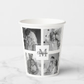 Trendy Collage Family Foto Black & White Initial Pappbecher (Rückseite)