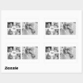 Trendy Collage Family Foto Black & White Initial Rechteckiger Aufkleber (Blatt)