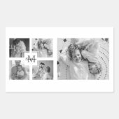 Trendy Collage Family Foto Black & White Initial Rechteckiger Aufkleber (Vorderseite)