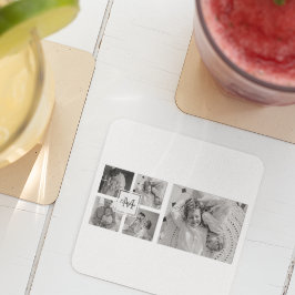 Trendy Collage Family Foto Black & White Initial Rechteckiger Pappuntersetzer