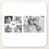 Trendy Collage Family Foto Black & White Initial Rechteckiger Pappuntersetzer (Vorderseite)