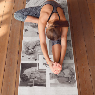 Trendy Collage Family Foto Black & White Initial Yogamatte