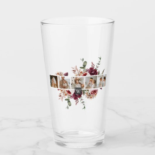 Trendy Collage Family Foto Farbige Blume Geschenk Glas (Vorderseite)
