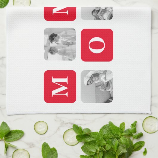 Trendy Collage Foto & Red Best Mommy Geschenk Geschirrtuch (Gefaltet)