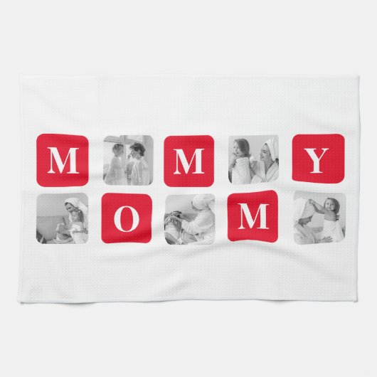 Trendy Collage Foto & Red Best Mommy Geschenk Geschirrtuch (Horizontal)