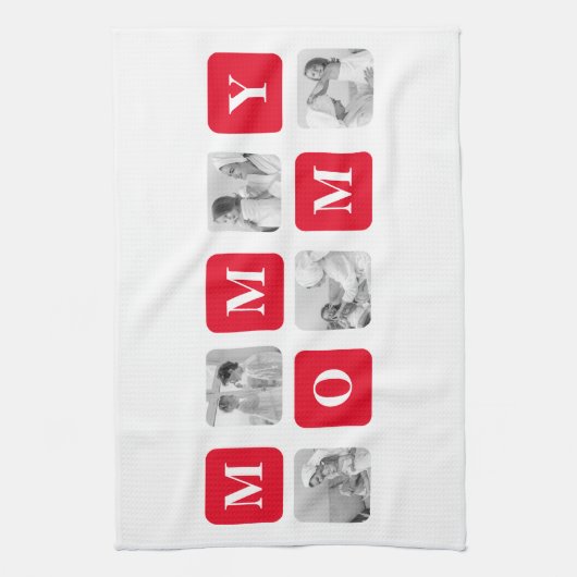 Trendy Collage Foto & Red Best Mommy Geschenk Geschirrtuch (Vertikal)