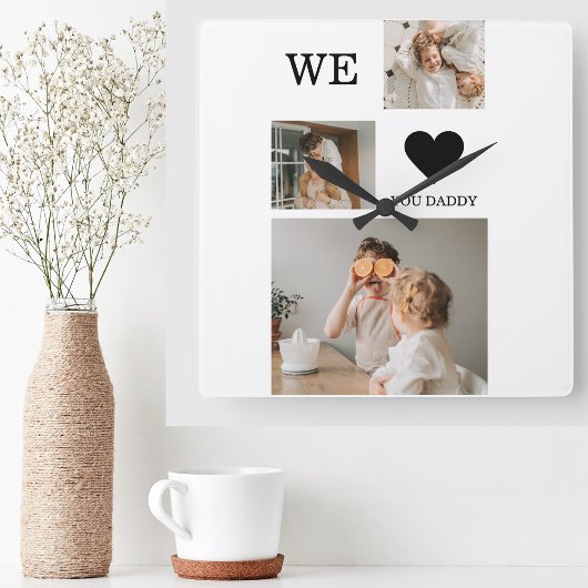 Trendy Collage Foto & We Liebe You Daddy Geschenk Quadratische Wanduhr