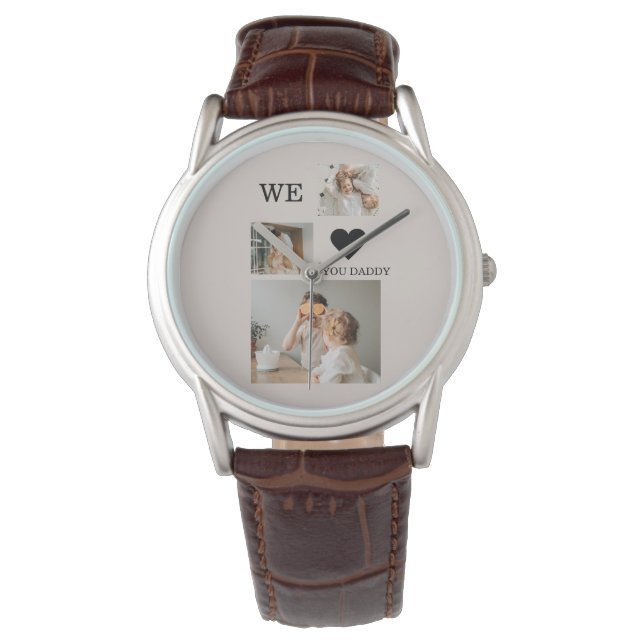 Trendy Collage Foto & Wir Liebe Sie Daddy Geschenk Armbanduhr (Vorderseite)