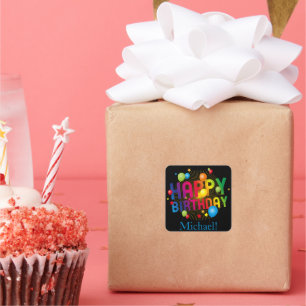 Trendy Colorful Festive Happy Birthday Square Stic Quadratischer Aufkleber