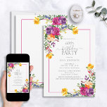 Trendy Colorful Floral Typografie 60. Geburtstag Einladung<br><div class="desc">Es ist fast dein 60. Geburtstag und es ist Zeit zu feiern! Diese trendy Technicolor Boho Floral 60. Geburtstag Einladung wird Ihnen helfen, ein wildes Party zu werfen. Mit handbemalten Aquarellfloralen in den lebhaftesten Farbtönen lila, orange, fuchsia und gelb machen sie eine Aussage ohne Sprichwort. Personalisieren Sie Ihren besonderen Tag...</div>