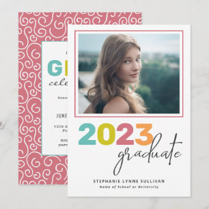 Trendy Colorful Letings Modernes Grad Party Einladung