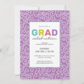 Trendy Colorful Letings Modernes Grad Party Einladung (Rückseite)