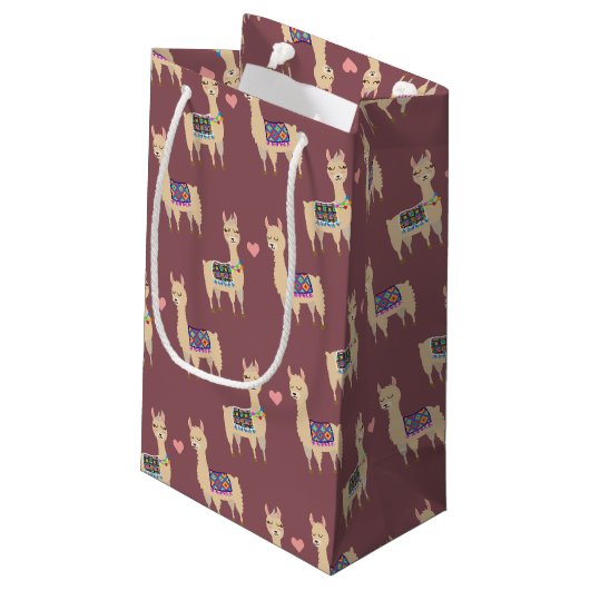 Trendy Colorful Llamas & Herz Kleine Geschenktüte (Rückseite Schrägansicht)
