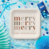 Trendy Colorful Merry Individuelle Name Weihnachts Pappteller (Party)