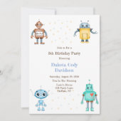 Trendy Colorful Robots Boy Birthday Party Einladung (Vorderseite)