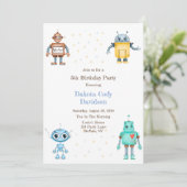Trendy Colorful Robots Boy Birthday Party Einladung (Stehend Vorderseite)