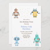 Trendy Colorful Robots Boy Birthday Party Einladung (Vorne/Hinten)