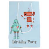 Trendy Colorful Robots Boy Birthday Party Mittlere Geschenktüte (Rückseite)