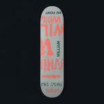 Trendy Colorways Typografie Word Cloud Skateboard<br><div class="desc">Designer Skateboard im Akzent der Living Koral, Sturm grau und Wald Biome. Der Effekt dieses trendigen, auf Straßentext basierenden Designs hängt von der Länge Ihres Namens ab. Wählen Sie "Klicken, um weiter anzupassen" am unteren Ende der "Personalisieren Sie diese Vorlage", um das gewollt Aussehen zu erhalten. Sie können den Hintergrund...</div>