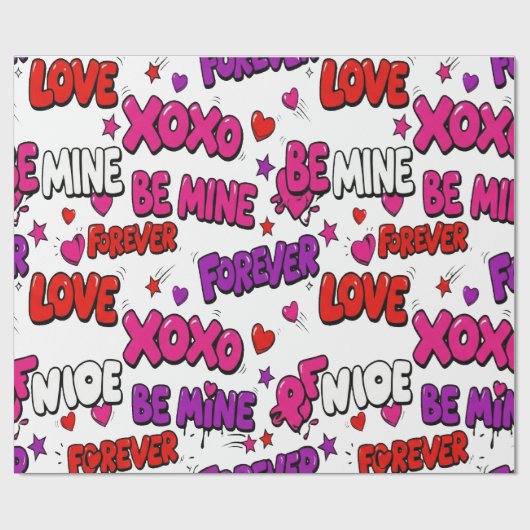 Trendy Comic Book Graffiti "Be Mine" Typography Geschenkpapier (Flach)
