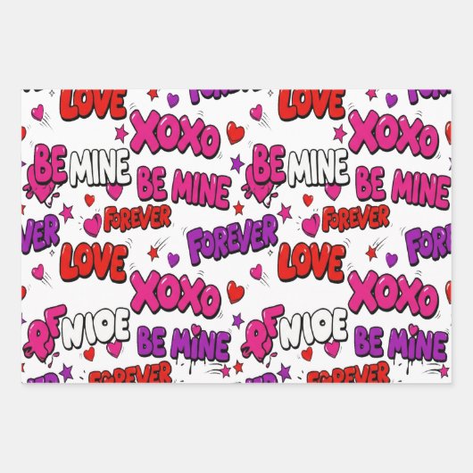 Trendy Comic Book Graffiti "Be Mine" Typography Geschenkpapier Set (Vorderseite 3)
