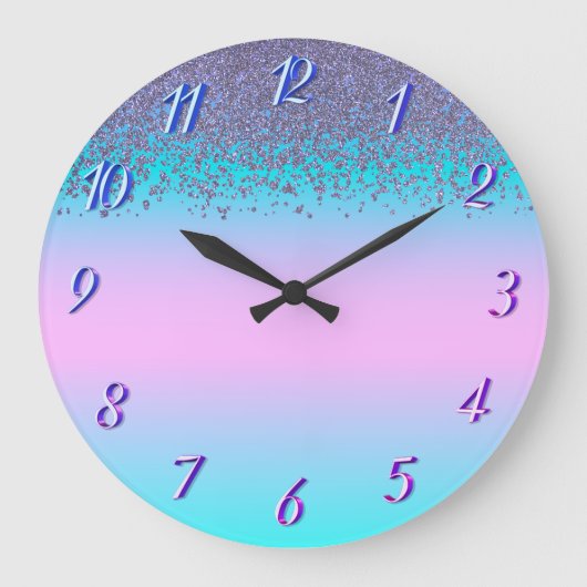 Trendy Confetti Diamonds Ombre Holografie Große Wanduhr (Vorderseite)