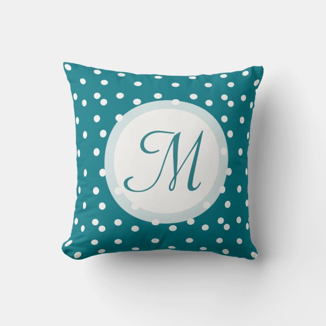 Trendy Confetti Dots Mit Monogramm Bluish Green Kissen (Vorderseite)