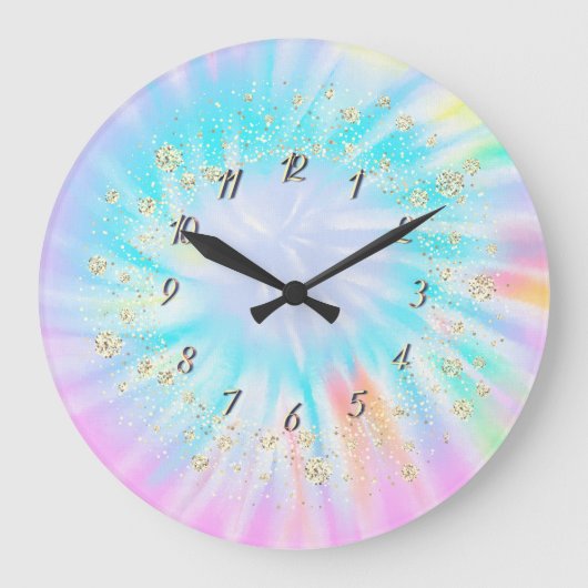 Trendy Confetti Rainbow Gefärbte Krawatte Große Wanduhr (Vorderseite)