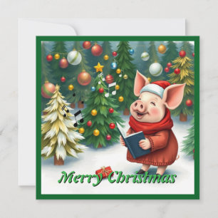 Trendy Contemporary Winter Pine Trees Caroling Feiertagskarte