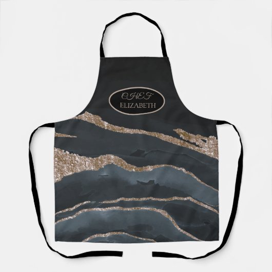 Trendy Cool Black Gold Marmor Stone Textur Schürze (Vorderseite)