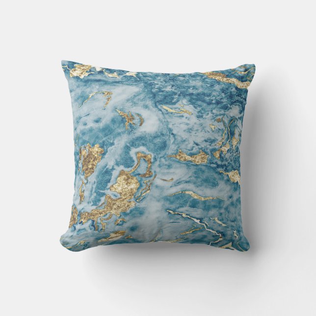 Trendy Cool Blue Marble Stone Texture Kissen (Vorderseite)