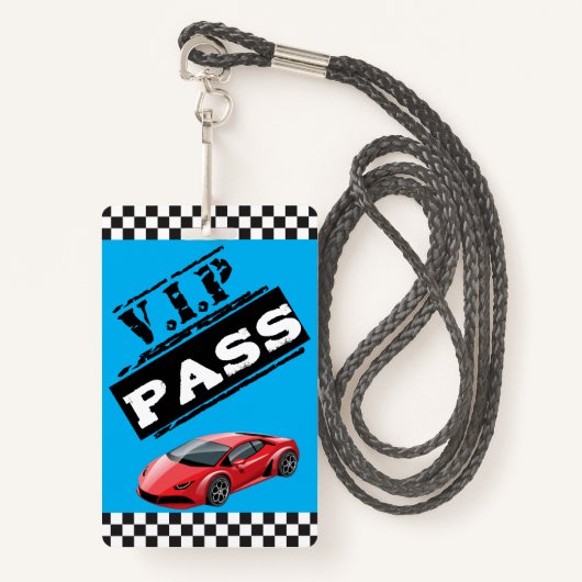 Trendy Cool Blue Race Car Birthday VIP Passes Ausweis (Vorderseite mit Schlüsselband)