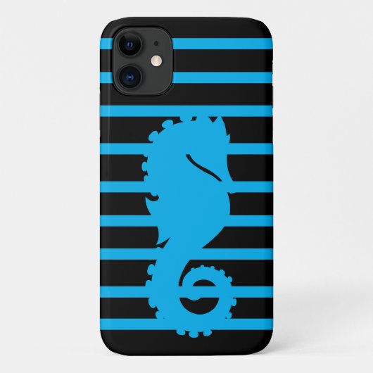 Trendy Cool Blue Seepferd Blue Stripe Black Einzig Case-Mate iPhone Hülle (Rückseite)