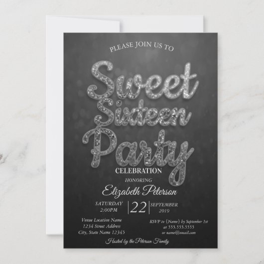 Trendy Cool Bokeh Sweet 16 Party Einladung (Vorderseite)