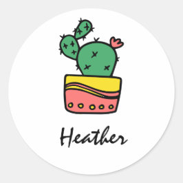 Trendy cool Cactus personalisiert name Template Runder Aufkleber