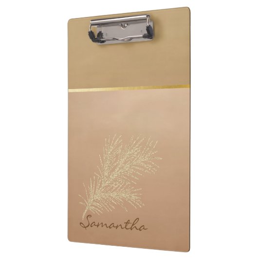 Trendy Cool Gold Glitzer Feather - Personalisiert Klemmbrett (Links)