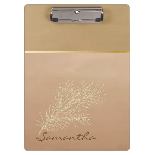Trendy Cool Gold Glitzer Feather - Personalisiert Klemmbrett (Vorderseite)