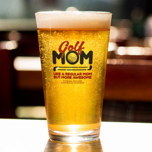 Trendy Cool "GOLF MAMA" Red Typografy Pint Glas