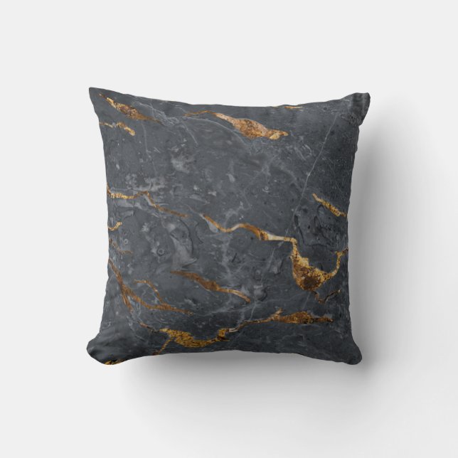 Trendy Cool Gray Gold Marmorstein Kissen (Vorderseite)