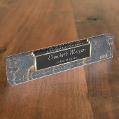 Trendy Cool Gray Gold Marmorstein Namensplakette (Seite)