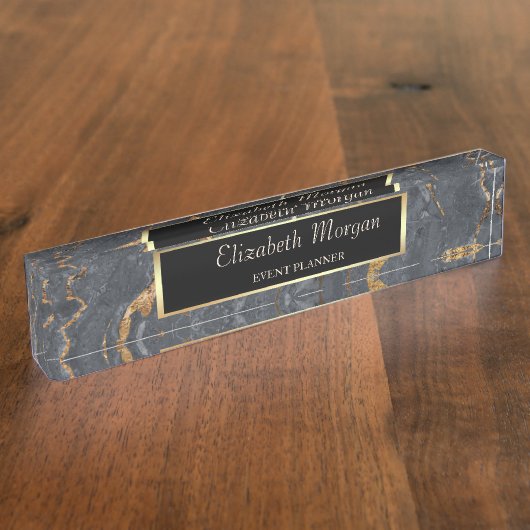 Trendy Cool Gray Gold Marmorstein Namensplakette (Seite)