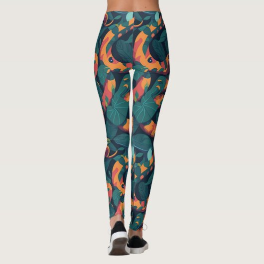 Trendy Cool Orange Snake Pattern Jungle Camouflage Leggings (Rückseite)