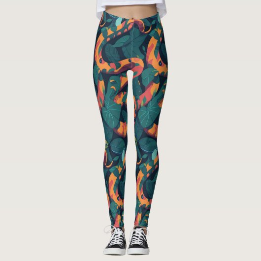Trendy Cool Orange Snake Pattern Jungle Camouflage Leggings (Vorderseite)
