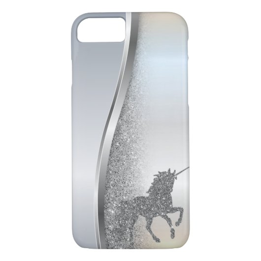 Trendy Cool Silver Glitzer Unicorn - Personalisier Case-Mate iPhone Hülle (Rückseite)