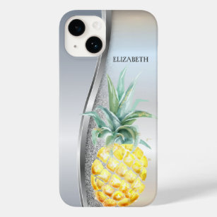 Trendy Cool Silver Glitzer Wasserfarbene Ananas Case-Mate iPhone 14 Hülle